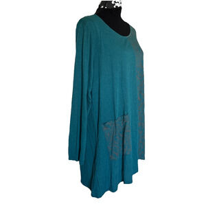 Chalet et Ceci CRINKLE WRINKLE BLOUSE Women’s Size XL Asymmetrical Teal Green